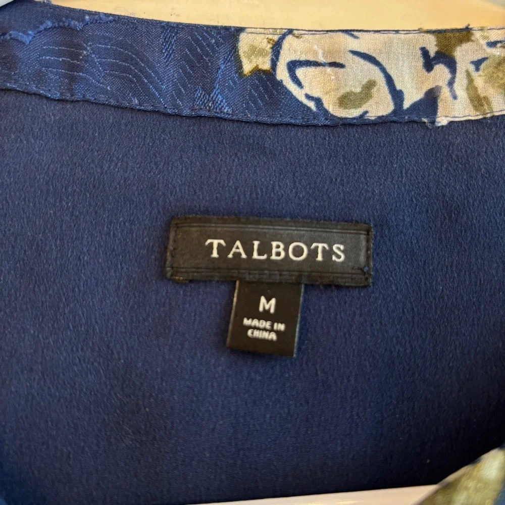 Talbots Floral Sleeveless Top Women’s Medium Tie Neck Navy Blue Blouse Office - Picture 5 of 10